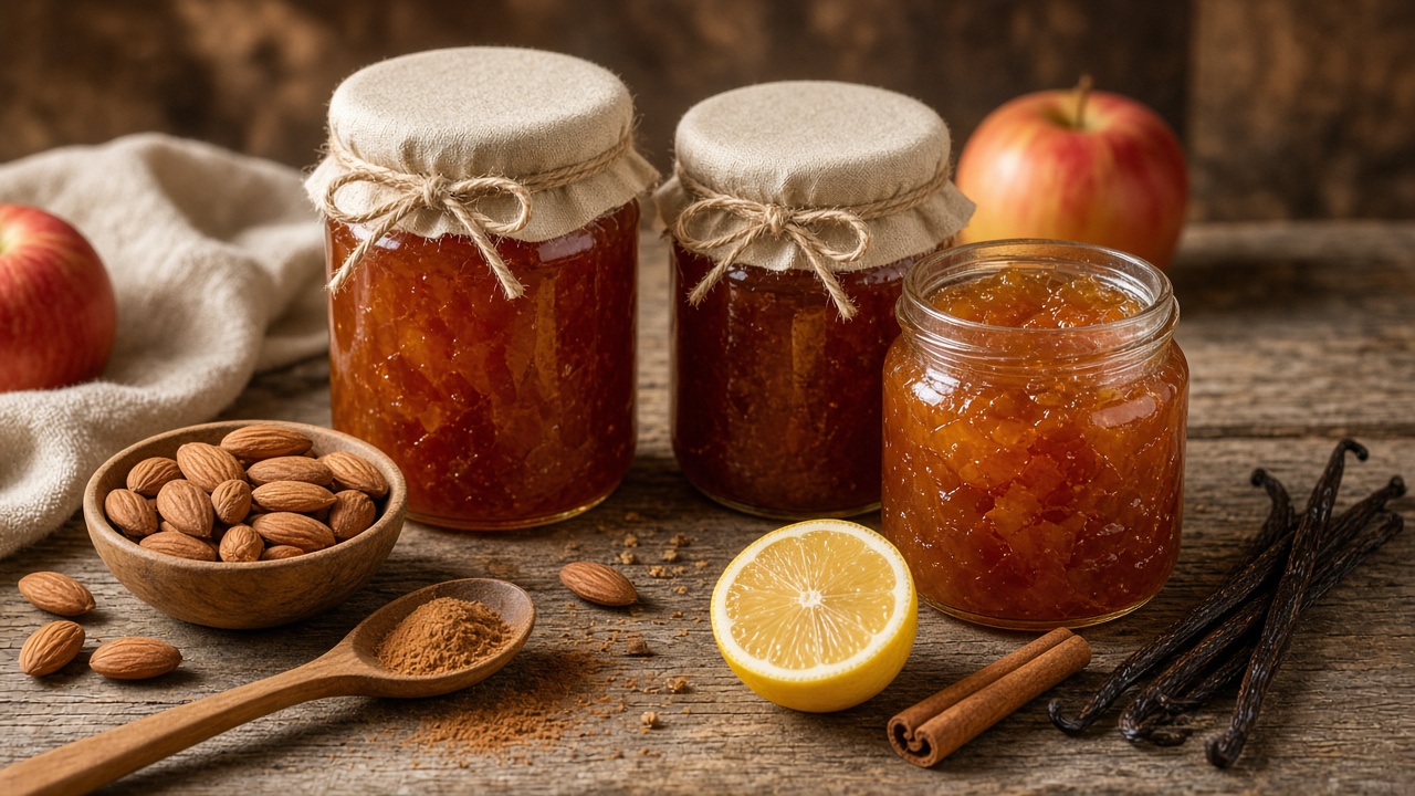 Bratapfel-Marmelade selber machen: Rezept mit Rumrosinen, Mandeln und Zimt